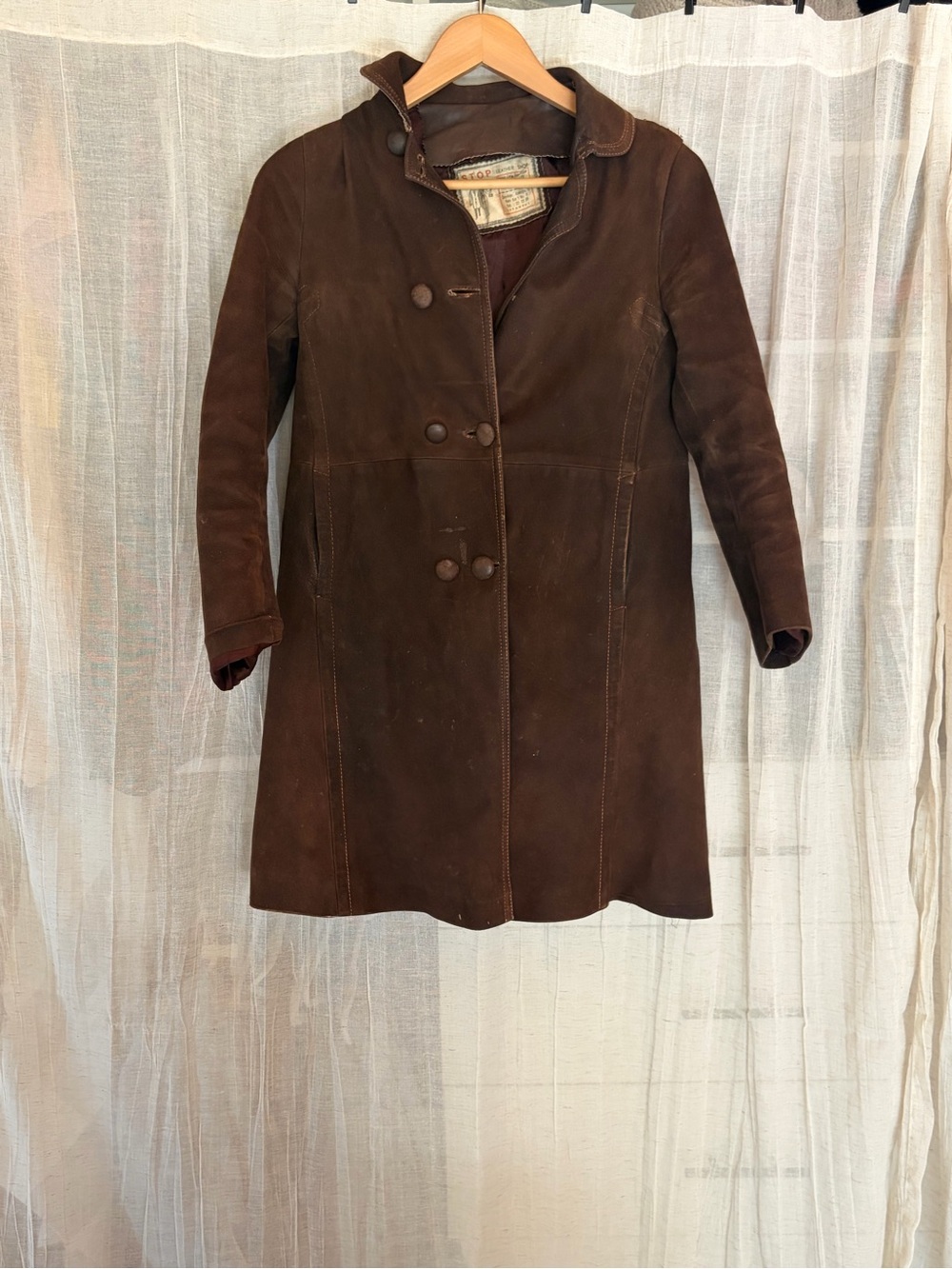 Source Unknown Brown Suede Double-Breasted Coat